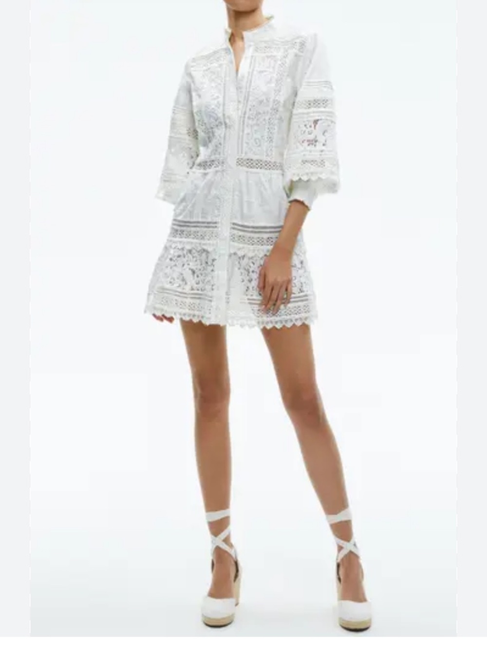 Alice + Olivia White Embroidered Lace Boho Mini Dress Large